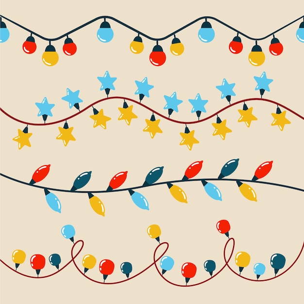 Colección luces navideñas planas dibujadas a mano