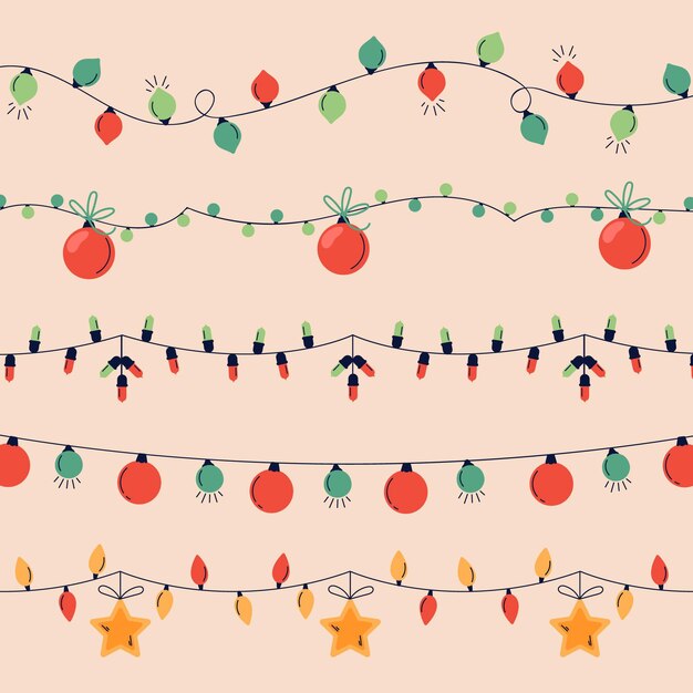 Colección luces navideñas planas dibujadas a mano