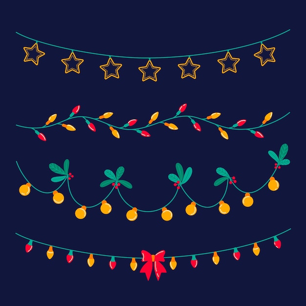 Colección luces navideñas planas dibujadas a mano