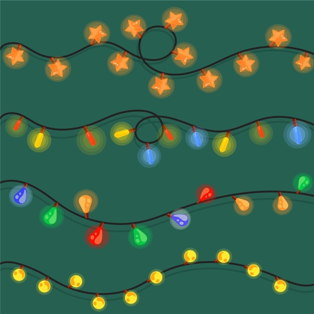 Vector gratuito colección luces navideñas planas dibujadas a mano