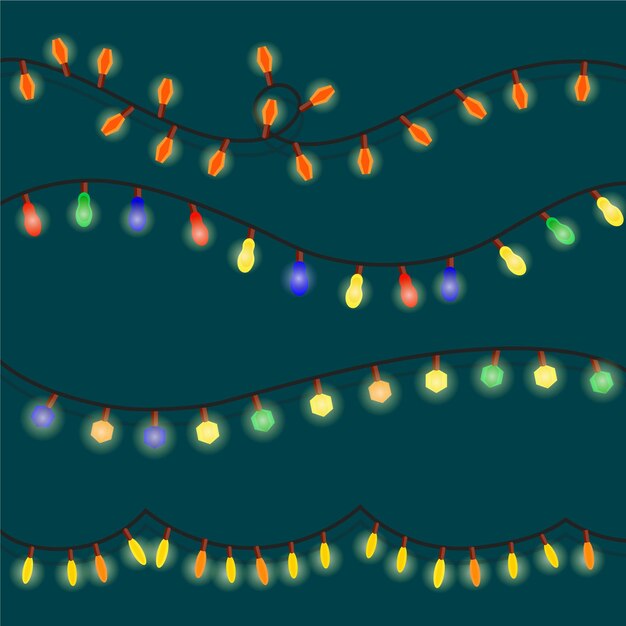 Colección luces navideñas planas dibujadas a mano