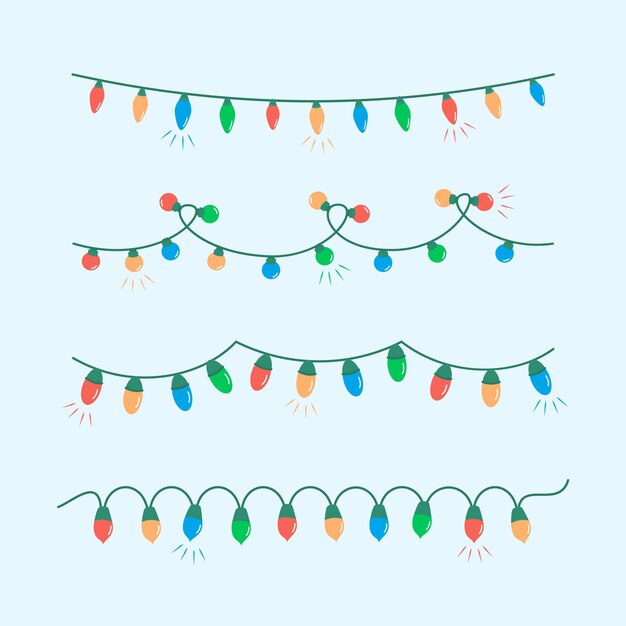 Colección luces navideñas planas dibujadas a mano