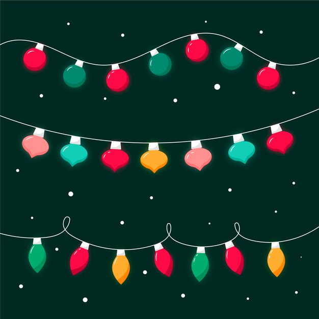 Colección luces navideñas planas dibujadas a mano