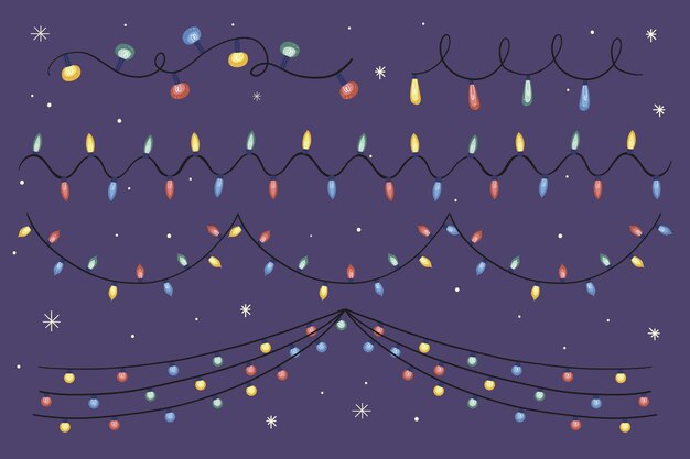 Colección luces navideñas planas dibujadas a mano