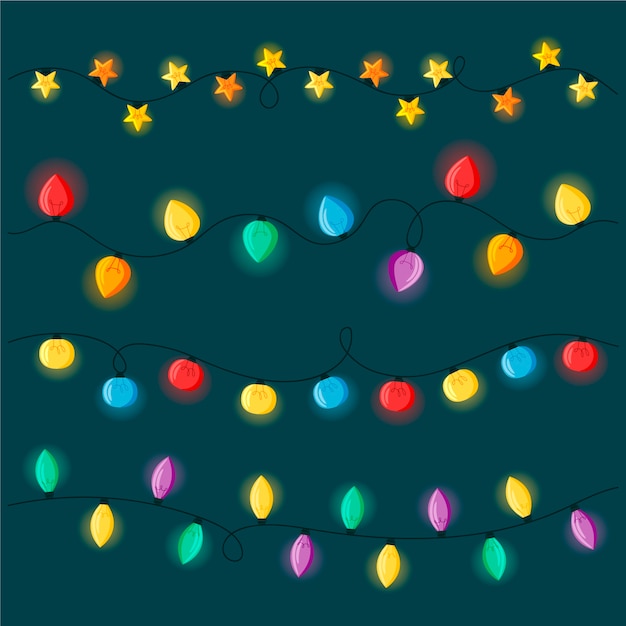 Colección luces navideñas planas dibujadas a mano