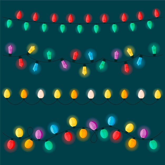 Colección luces navideñas planas dibujadas a mano