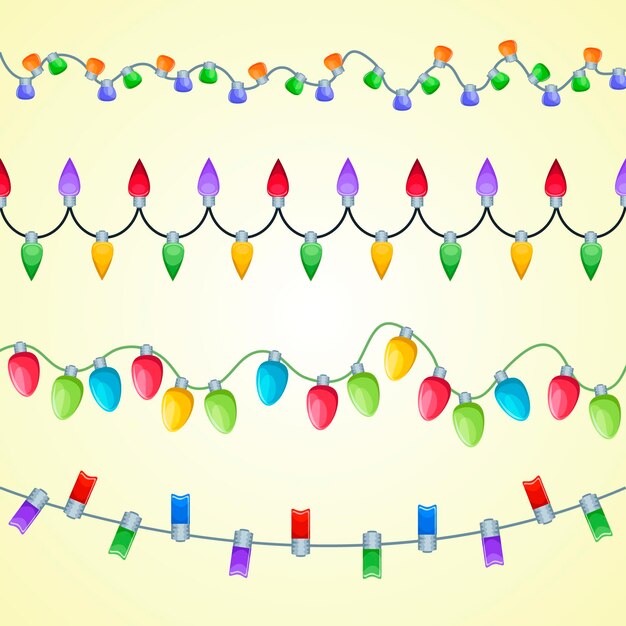 Colección luces navideñas planas dibujadas a mano