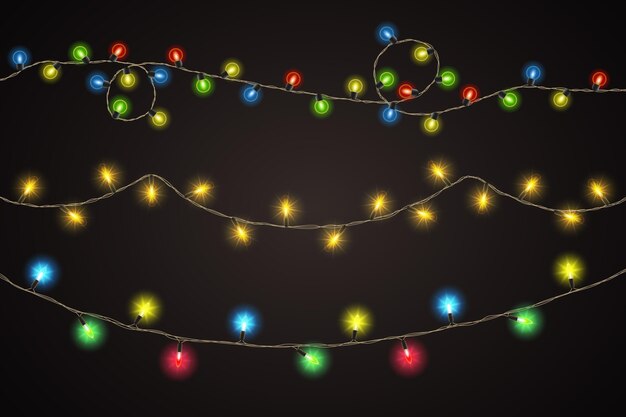 Colección de luces navideñas realistas