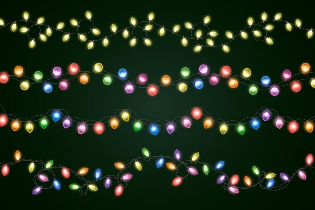 Colección de luces navideñas realistas