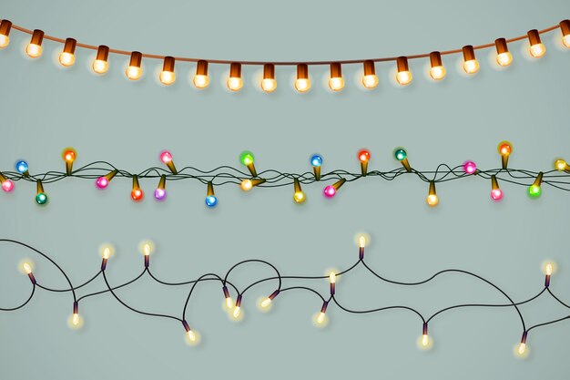 Colección de luces navideñas realistas