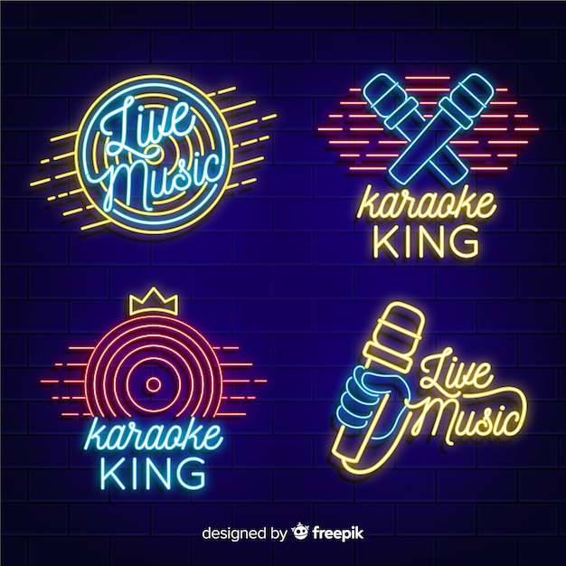 Colección de luces de neón con concepto de karaoke.