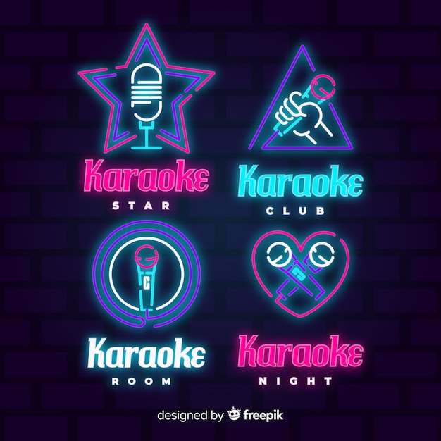 Colección de luces de neón de karaoke