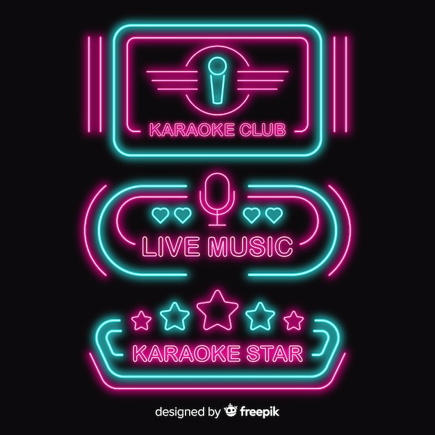 Vector gratuito colección de luces de neón de karaoke