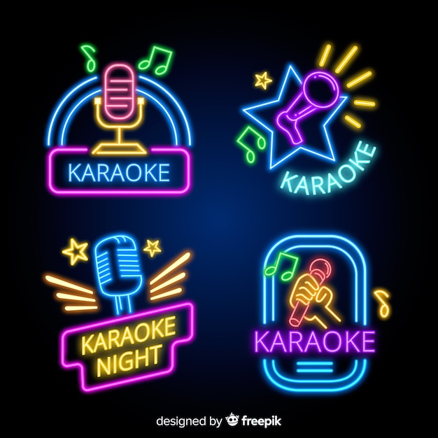 Colección de luces de neón de karaoke