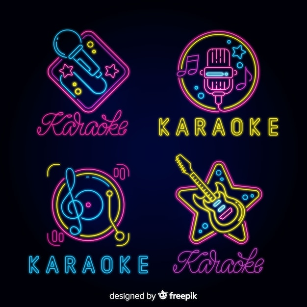 Colección de luces de neón de karaoke