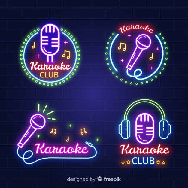 Colección de luces de neón de karaoke.