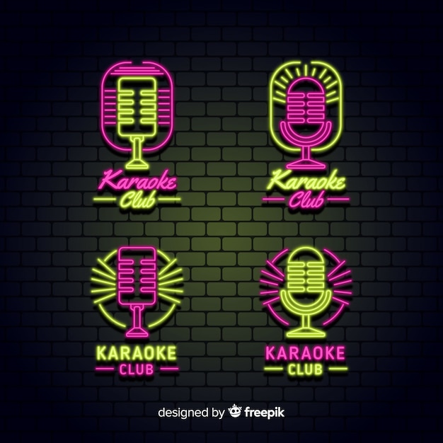 Colección de luces de neón de karaoke.