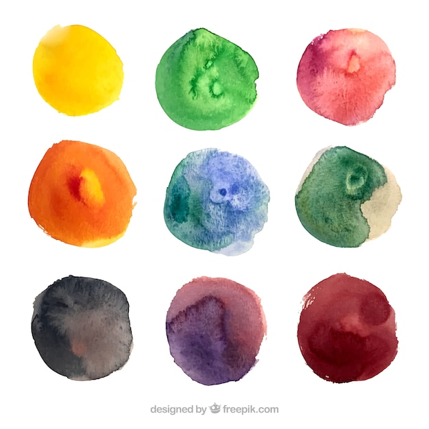 Colección de manchas de acuarela en colores diferentes 