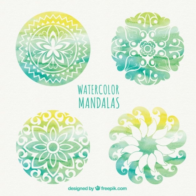 Vector gratuito colección mandala de la acuarela en colores verdes