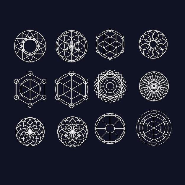 Colección mandalas blancas sobre fondo negro