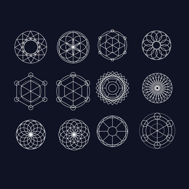 Colección mandalas blancas sobre fondo negro