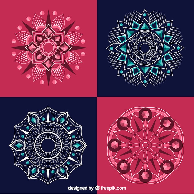 Vector gratuito colección de mandalas rosas y azules