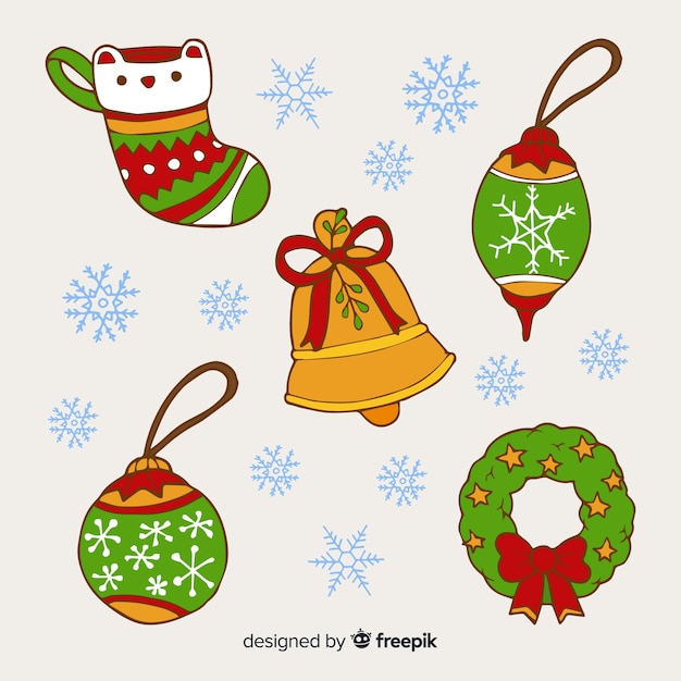 Colección a mano de elementos de navidad