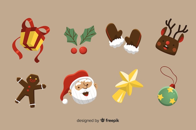 Colección a mano de elementos de navidad