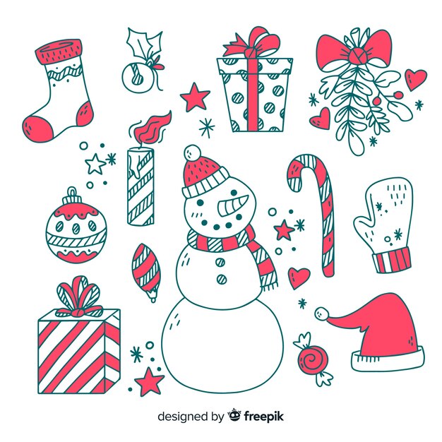 Colección a mano de elementos de navidad