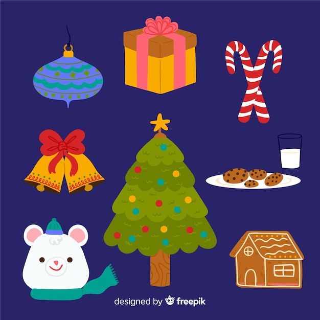 Colección a mano de elementos de navidad