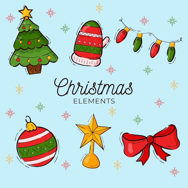 Colección a mano de elementos de navidad