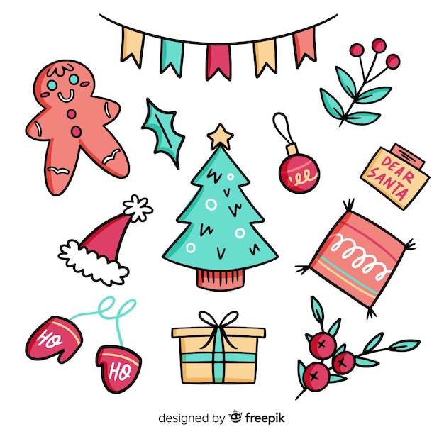 Colección a mano de elementos de navidad