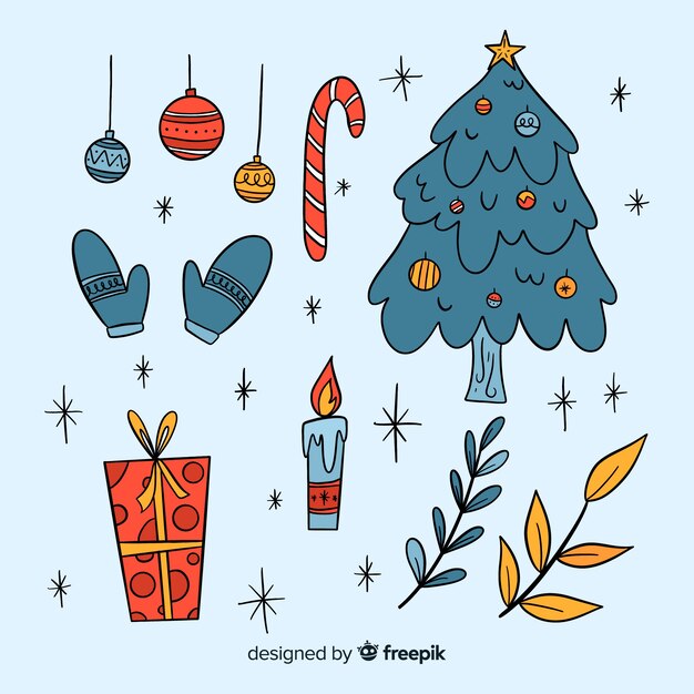 Colección a mano de elementos de navidad