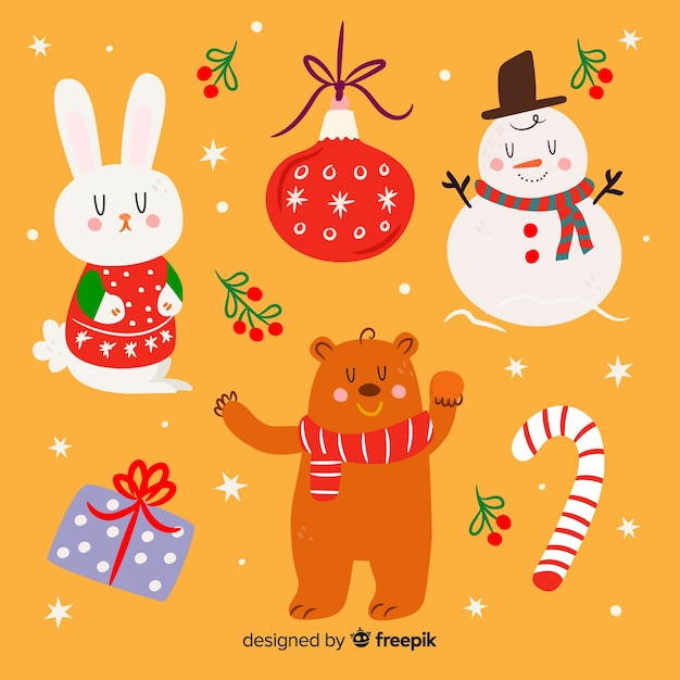 Colección a mano de elementos de navidad