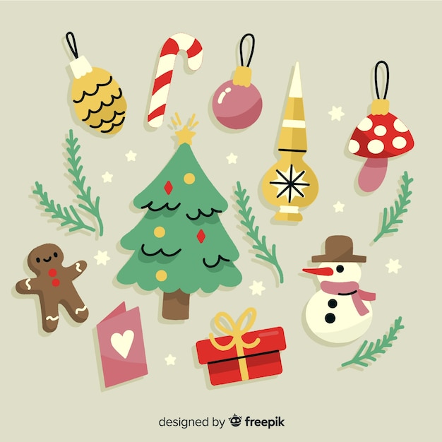 Colección a mano de elementos de navidad