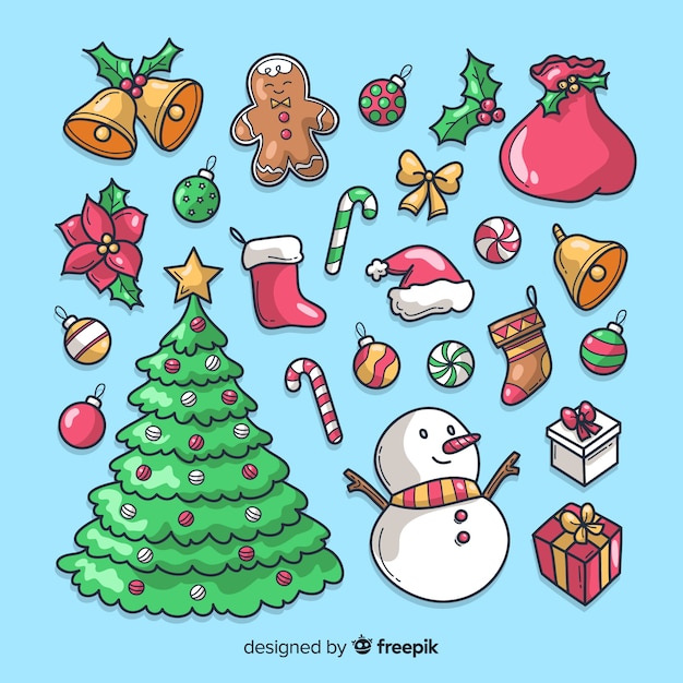 Colección a mano de elementos de navidad