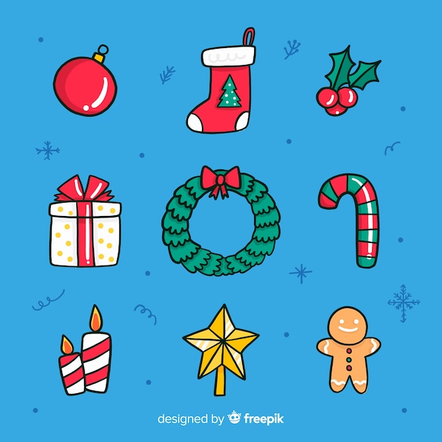 Colección a mano de elementos de navidad