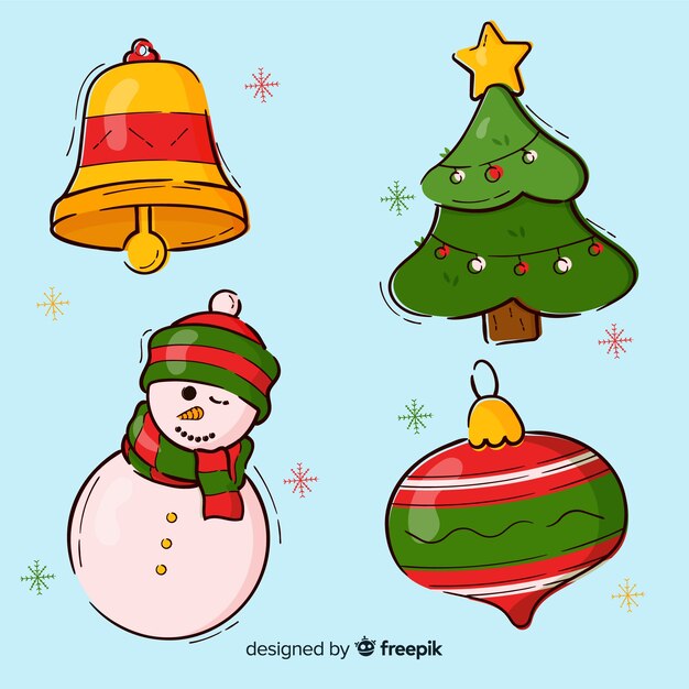 Colección a mano de elementos de navidad