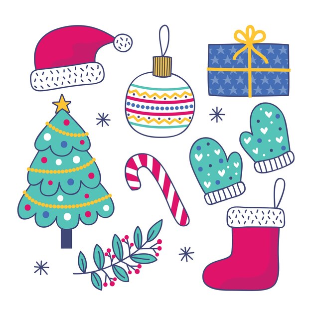 Colección a mano de elementos de navidad