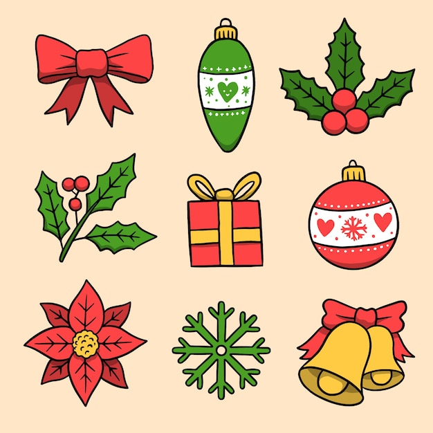 Colección a mano de elementos de navidad