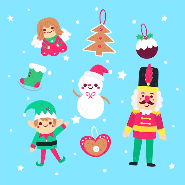 Colección a mano de elementos de navidad