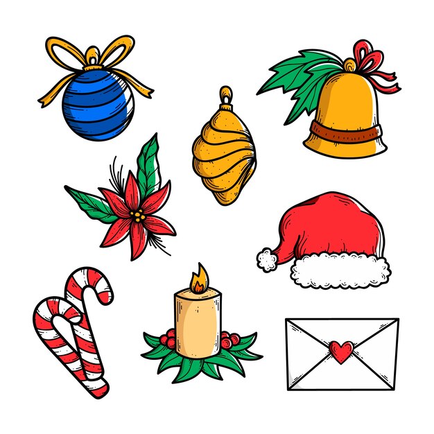 Colección a mano de elementos de navidad
