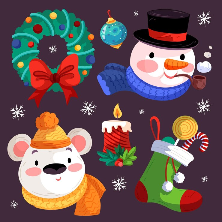 Vector gratuito colección a mano de elementos de navidad
