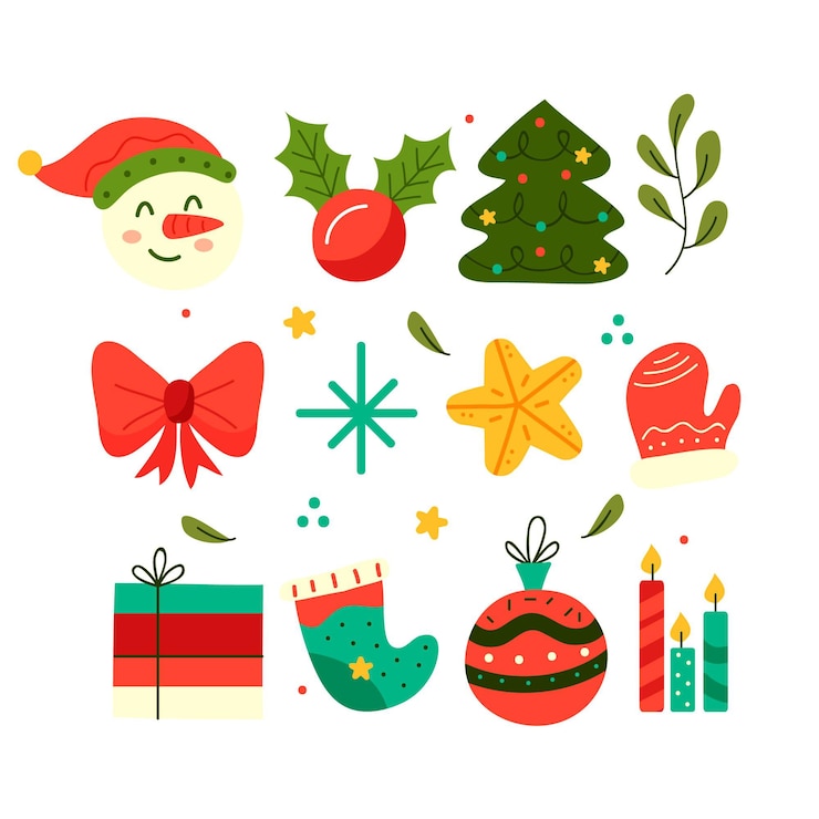 Vector gratuito colección a mano de elementos de navidad