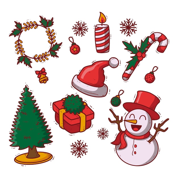 Colección a mano de elementos de navidad