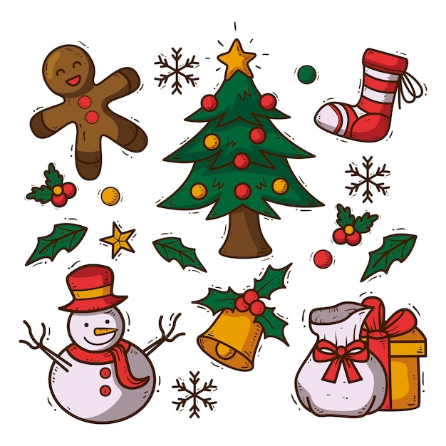 Colección a mano de elementos de navidad