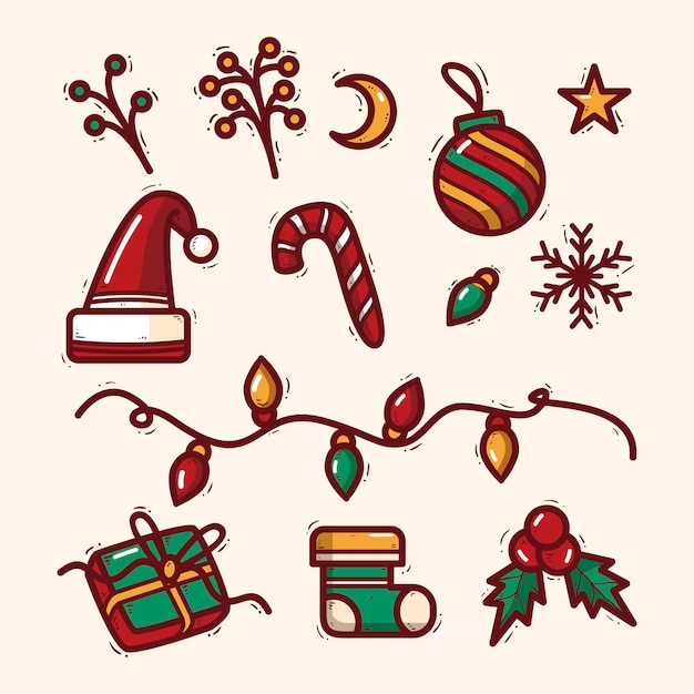 Colección a mano de elementos de navidad