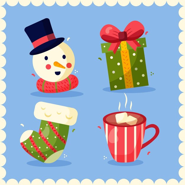 Colección a mano de elementos de navidad