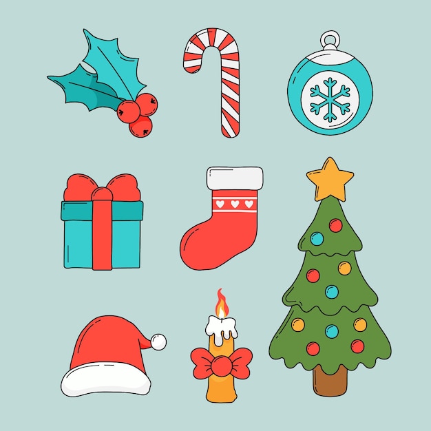 Colección a mano de elementos de navidad