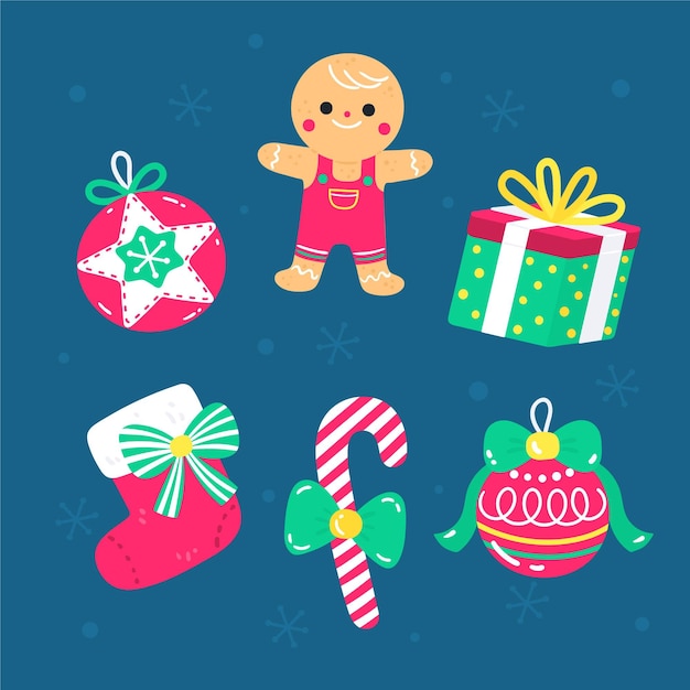 Colección a mano de elementos de navidad